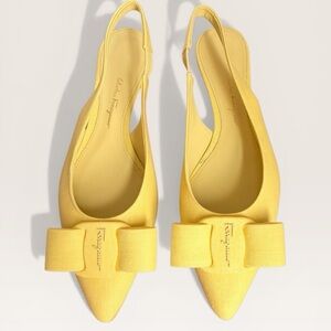 Salvatore Ferragamo Yellow Pointed Slingback Heels